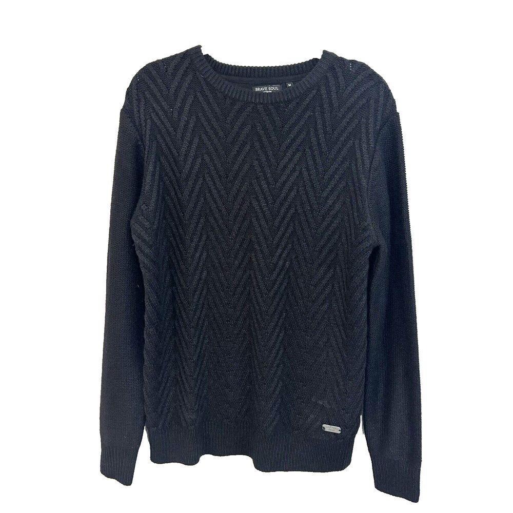 BRAVE SOUL MENS CREW‎ NECK Black CHUNKY CABLE KNIT PULLOVER WINTER SWEATERS M